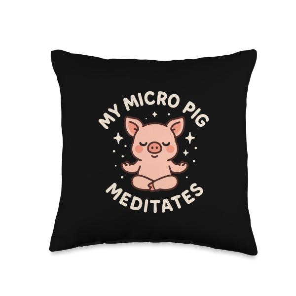 My Micro Pig Meditates Cute Animal Art Throw Pillo...