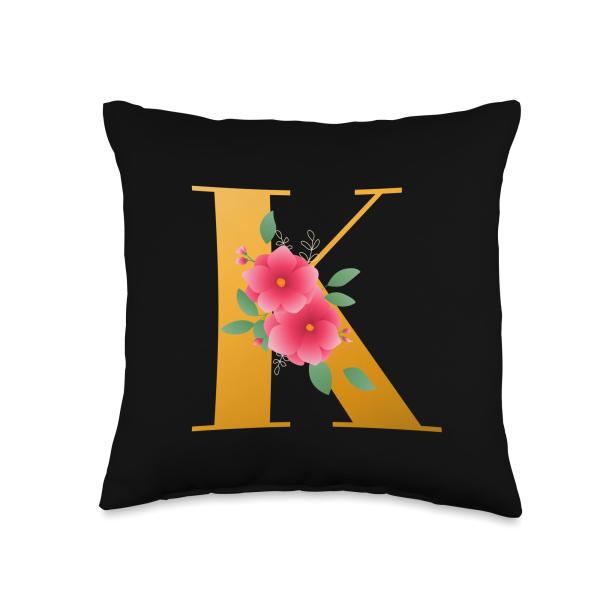 Floral K Alphabet Cute Initial Monogram Letter K G...