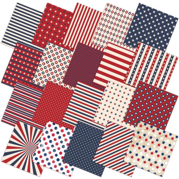 HunnmingRe 20 Pcs 10x10'' Patriotic Quilting Fabri...