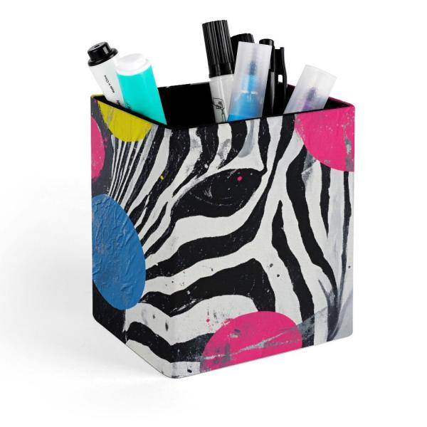 DOHTDGT Zebra Stripes with Colorful Circles PU Lea...