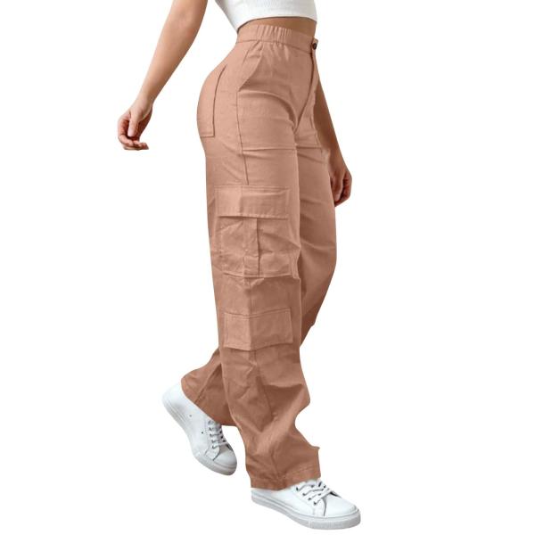 Plus Size Cotton Cargo Pants for Women Elastic Hig...