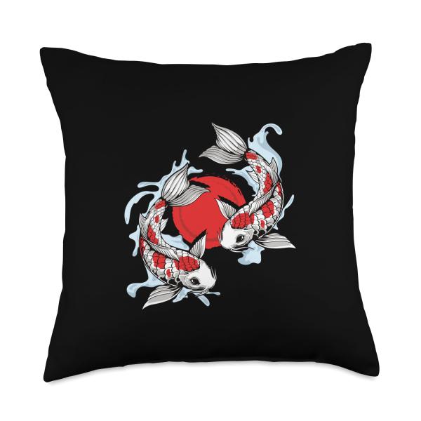 Japanese Koi Carp Fish Asian Japan Men Throw Pillo...