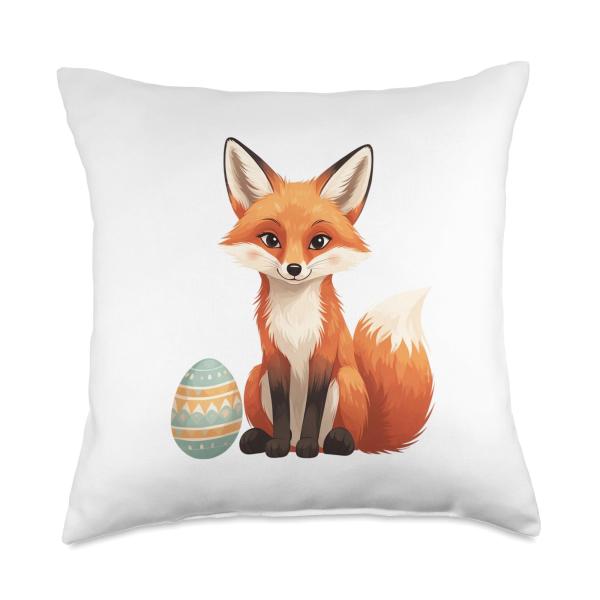 Easter Fox with Decorated Egg Throw Pillow