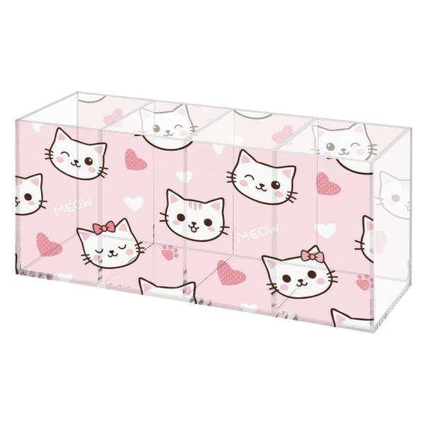 Cartoon Cat Face Heart On Pink Large Pencil Box Ac...