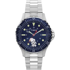 Timex メンズ ピーナッツ ナビ スヌーピー サッカー 41mm 腕時計 - シルバートーンブレスレット ブルーダイヤル ステンレススチールケース