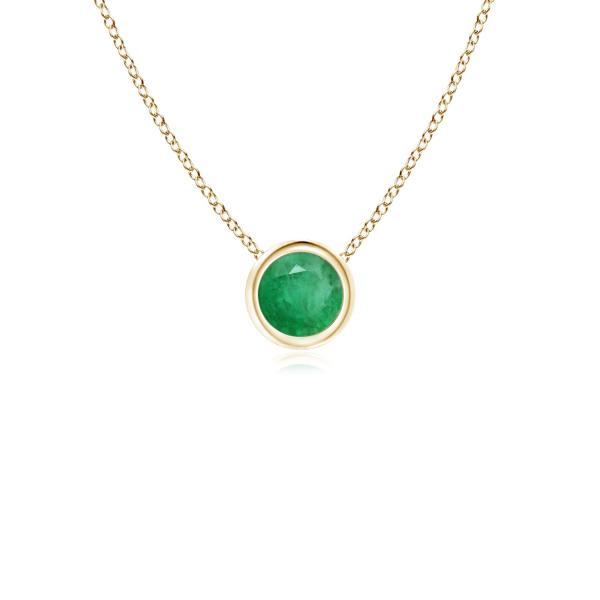 【並行輸入品】ベゼルセット ラウンド エメラルド ソリティア ペンダント (4mm エメラルド) A...