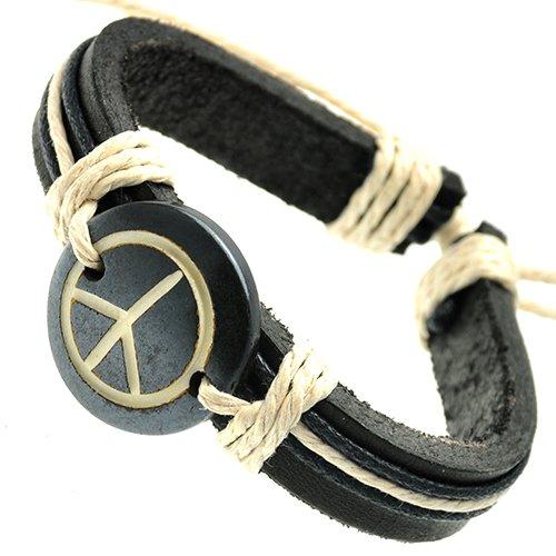 Jewel Hiphop Black and Cream Leather Mens Bracelet...