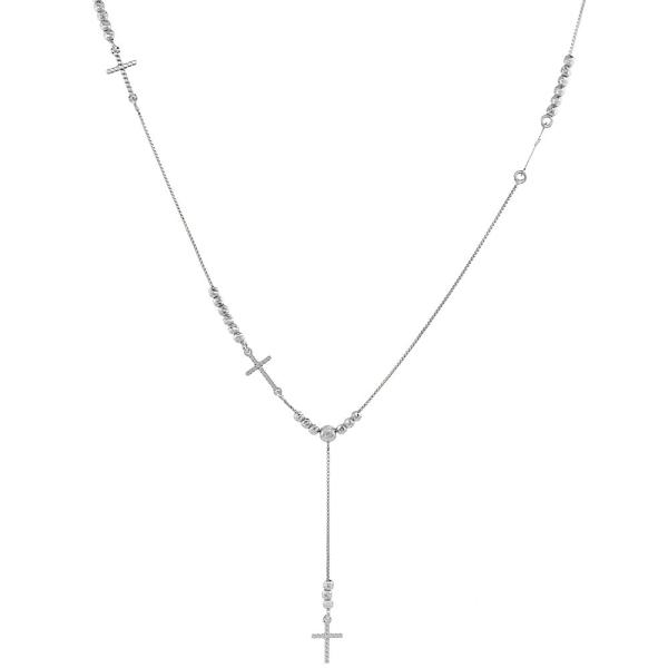 【並行輸入品】スターリングシルバーサイドウェイクロスYネックレスwithビーズロジウム仕上げイタリア...