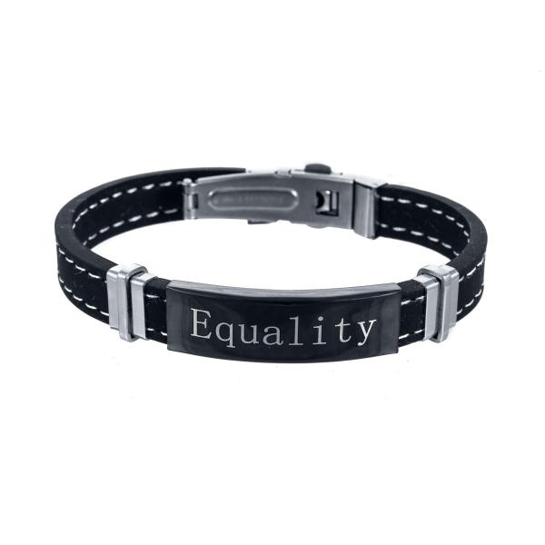 Equality Stainless Steel Black Rubber Bracelet wit...