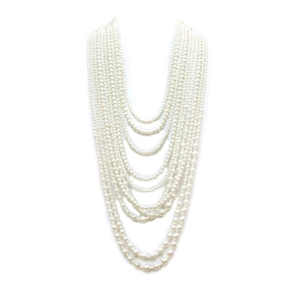 【並行輸入品】10連クリーム色人工パールネックレス&amp;ピアスセット女性用 Fashion 21...