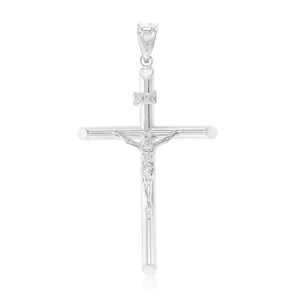 Ioka   14K White Gold Religious Crucifix Tube Cros...