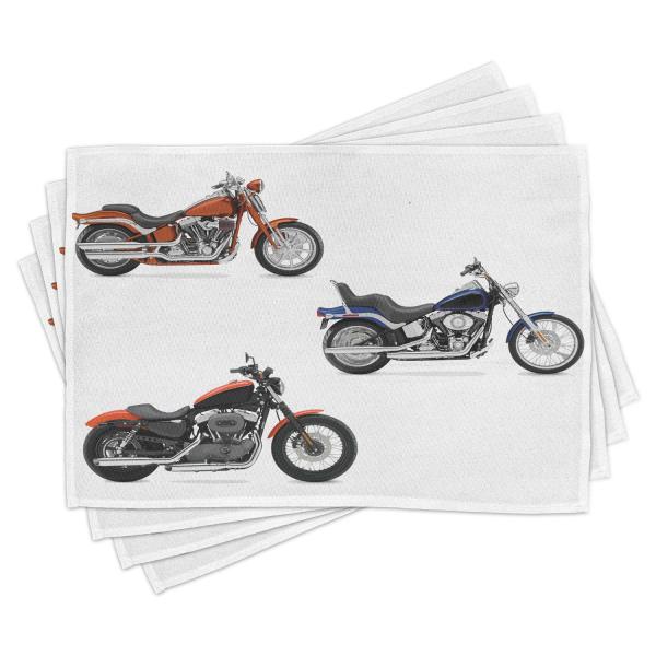 【並行輸入品】Ambesonne オートバイプレースマット 4枚セット オートバイのイラスト3枚 自...