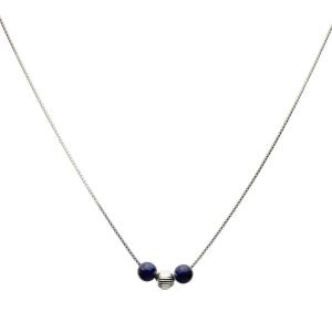 ブルーLapis Stone Stationスターリングシルバービーズボックスチェーンネックレス Blue Lapis Stone 並行輸入品