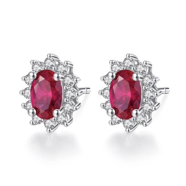 【並行輸入品】GuijiクラシックレディーススタッドイヤリングRuby &amp;ジルコニア楕円形宝石用原石...