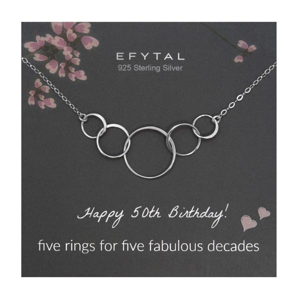 【並行輸入品】EFYTAL 50歳の女性へのクールなギフト スターリングシルバー 5サークルネックレ...