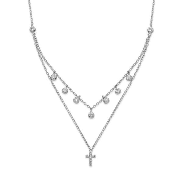 【並行輸入品】スターリングシルバー ロジウムメッキ キュービックジルコニア クロス 2インチ延長 ネ...