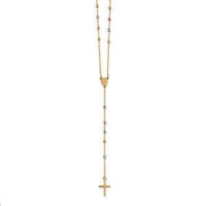 【並行輸入品】14K 3色 ゴールド スリッポン 奇跡 & クロス ロザリオ ネックレス 24インチ The Black Bow 14k Tri