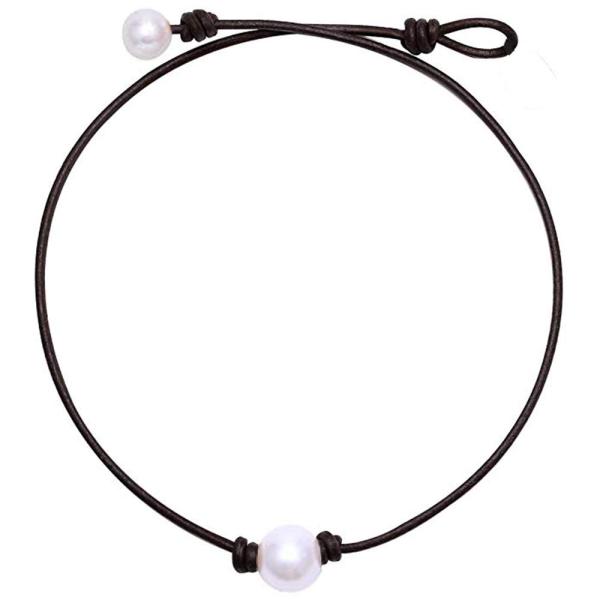 【並行輸入品】ZJ Design パールチョーカーネックレス シングルパールレザーペンダントネックレ...