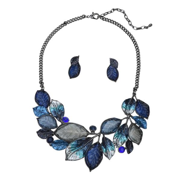 【並行輸入品】ヴィンテージステートメントネックレスとイヤリングセット フラワーリーフペンダント ビブ...