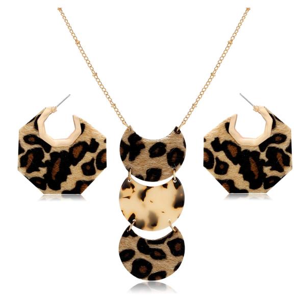 【並行輸入品】GLBCC レパードレザーネックレスイヤリングセット レディース ファーレザー 幾何学...