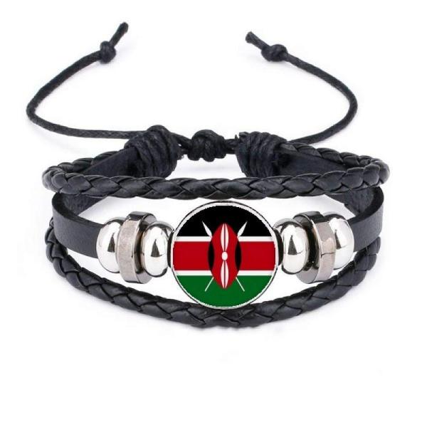 DIYthinker ケニア 国旗 アフリカカントリーブレスレット 編み込みレザーロープビーズ リス...