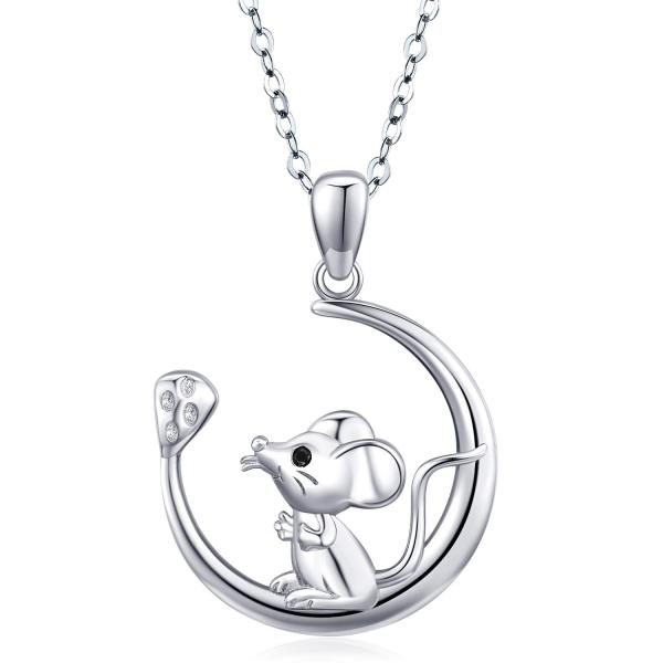 【並行輸入品】ネズミネックレス 925スターリングシルバー 月に乗ったネズミペンダントネックレス か...
