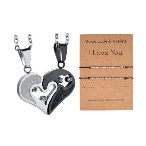 【並行輸入品】カップルネックレスブレスレット4点セット カップルギフト モールスコード I Love...