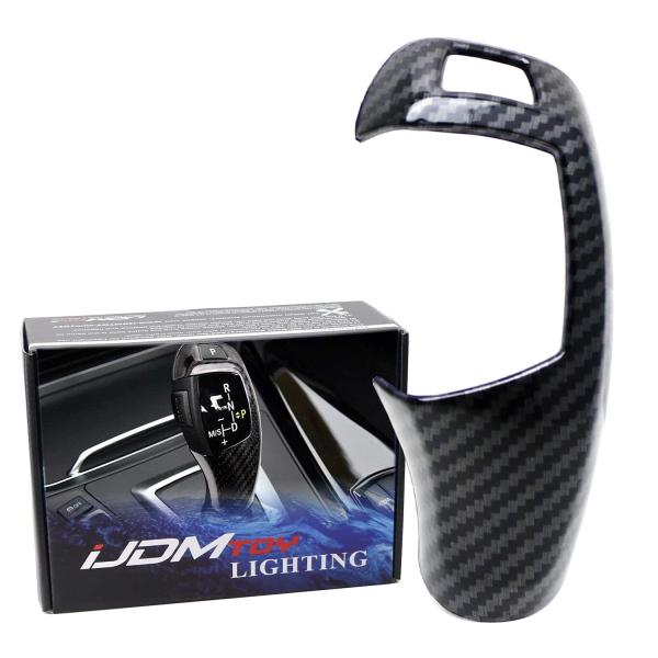 【並行輸入品】iJDMTOY 光沢ブラックカーボンファイバーパターンシフトノブカバーシェル BMW ...