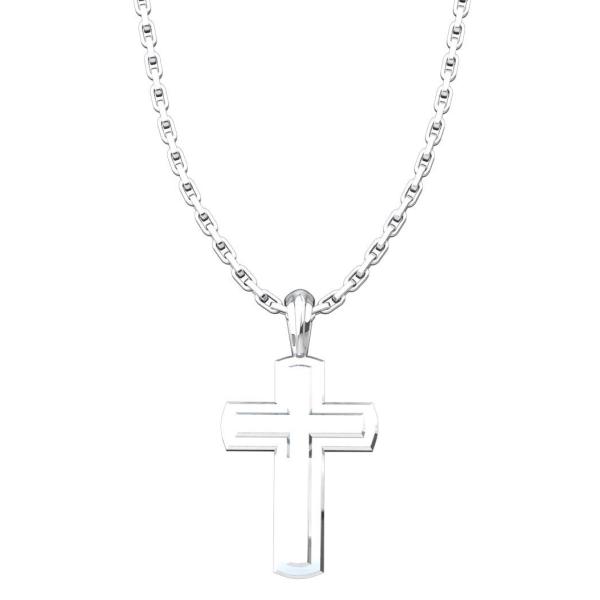 Solid Inset Cross Pendant, 925 Sterling Silver Cro...