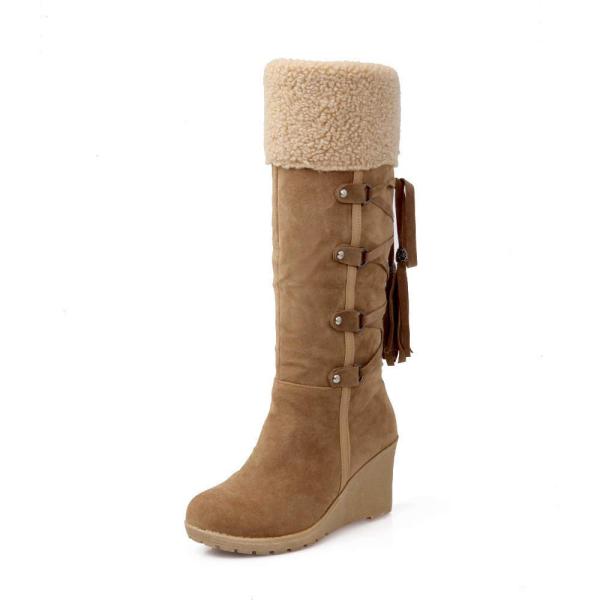 Winter Boots for Women Faux Fur Lace Up Knee High ...