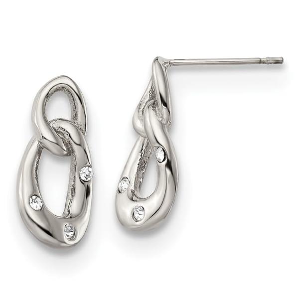 【並行輸入品】Stainless Steel Two Loop 3 Crystal Dangle E...