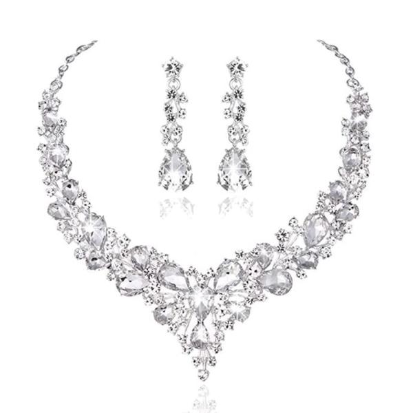 【並行輸入品】HEREAD ブライダルジュエリーセット ウェディングシルバーラインストーンネックレス...