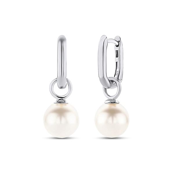 【並行輸入品】チェーンリンクチャーム 淡水養殖パールドロップフープイヤリング ジュエリーギフト 女性...