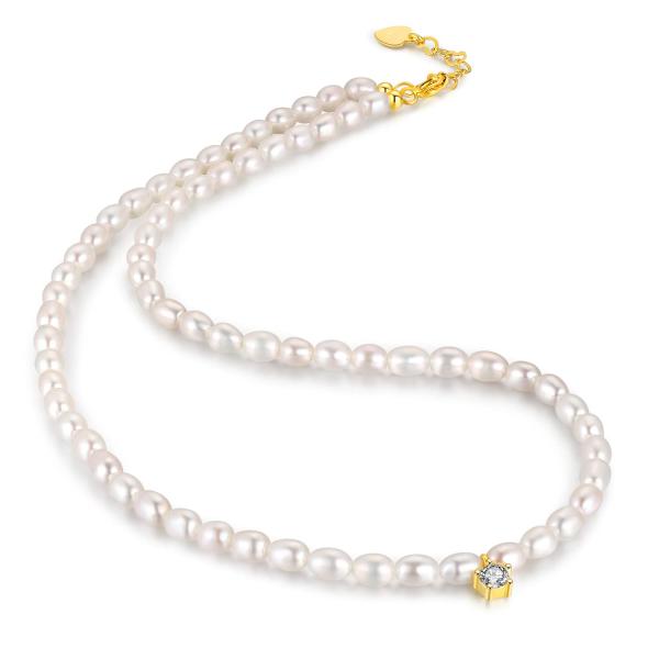 【並行輸入品】PearlLives ホワイトパールネックレス 18Kゴールドメッキ スターリングシル...