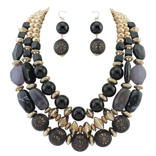 【並行輸入品】BOCAR 3層チャンキーステートメントビーズネックレスセット イヤリング付き ファッ...