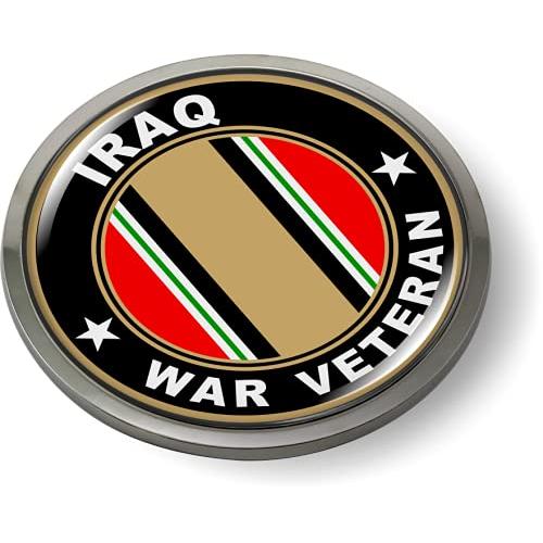 イラク戦争退役軍人 3Dドーム型カーエンブレムバッジステッカー クロムメタルラウンドベゼル Iraq...
