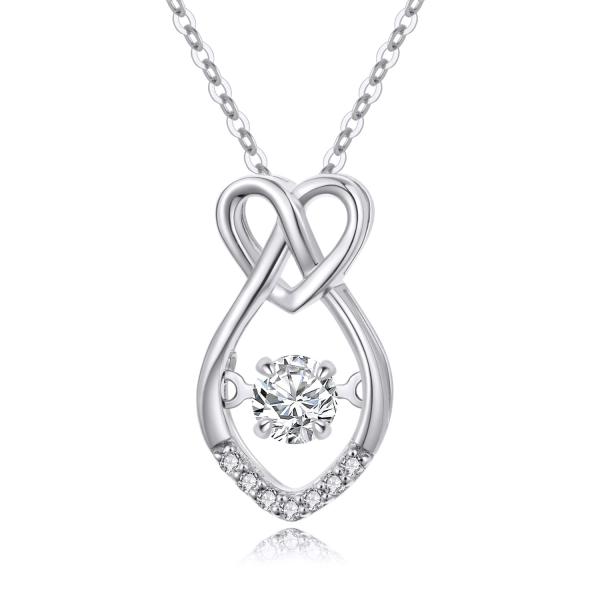 【並行輸入品】14K ホワイトゴールド 小さなキュービックジルコニア ラブノット インフィニティネッ...