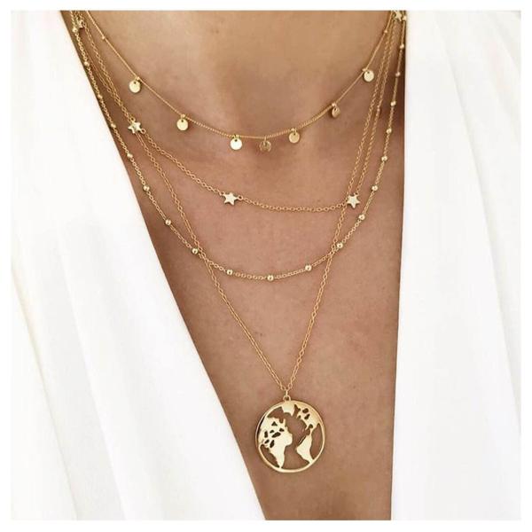 【並行輸入品】Iaceble ボヘミアンレイヤードチョーカーネックレス スターディスクネックレス 世...