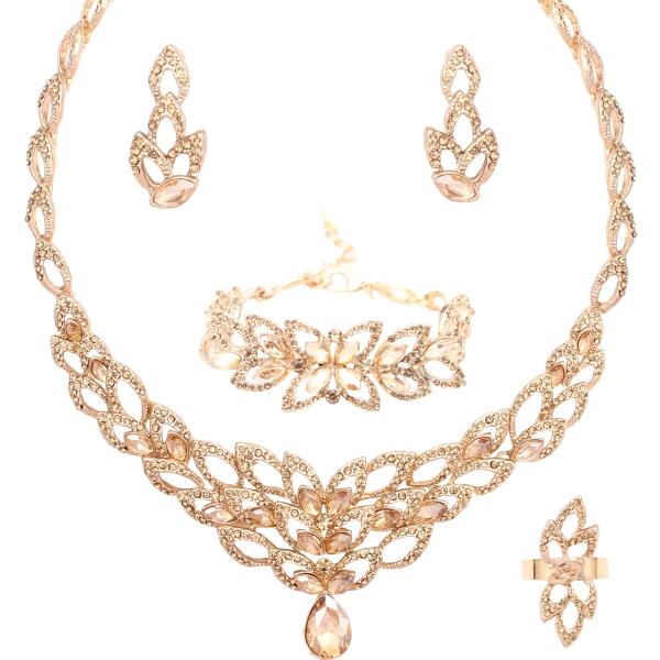 【並行輸入品】SFE ゴールド/プラチナメッキ ブライダルステートメントネックレスとドロップイヤリン...