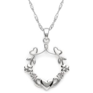 【並行輸入品】ICEBERRY アイリッシュクラダネックレス 925スターリングシルバー 華奢な葉のクローバー リースペンダント チェーン付き