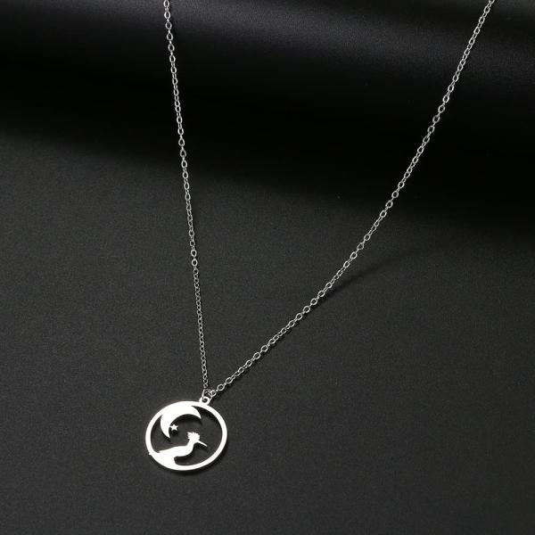 Stainless Steel Necklaces Woodpecker Moon Animal P...