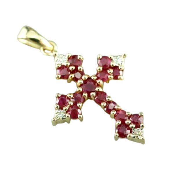 【並行輸入品】2 CT Red Ruby and Diamond Religious Cross P...