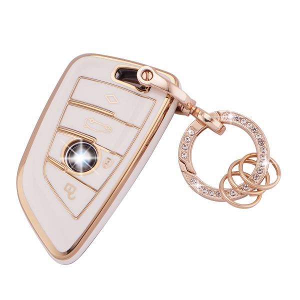 【並行輸入品】EKALA BMWキーチェーン用 キラキラゴールドホワイトキーフォブカバー ソフトTP...