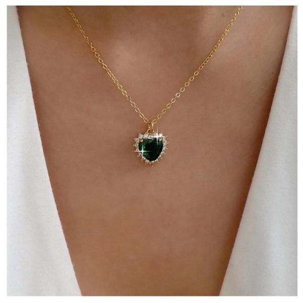 【並行輸入品】Allereyae ヴィンテージ クリスタル エメラルド ハート ネックレス ハート ...