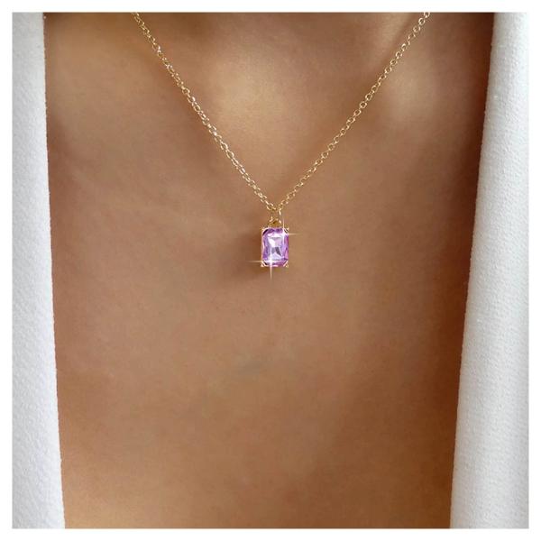 【並行輸入品】Allereyae ヴィンテージ クリスタル アメジスト スクエア ネックレス ライン...