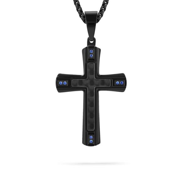 【並行輸入品】Buve 光沢ブラックカーボンファイバーとクロスブルーインレー   ペンダントメンズ&amp;...