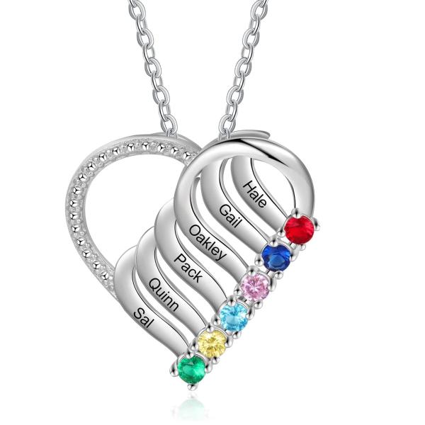 Personalized Women Necklace with Birthstones and N...