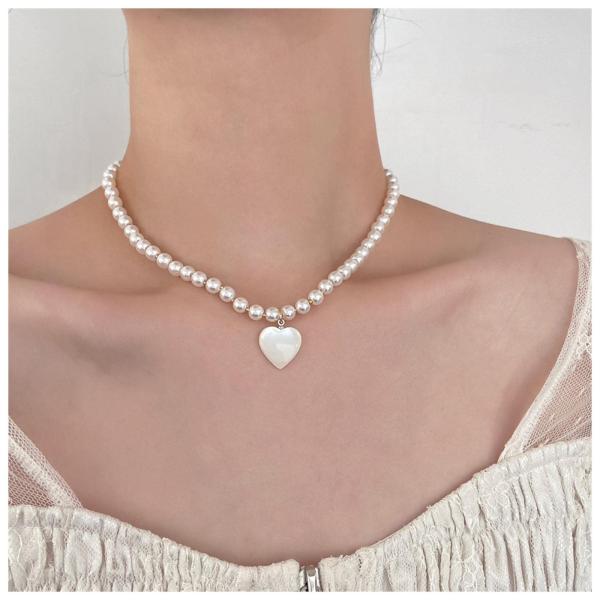 【並行輸入品】Allereyae ビンテージパールチョーカーネックレス ラブハートペンダントネックレ...
