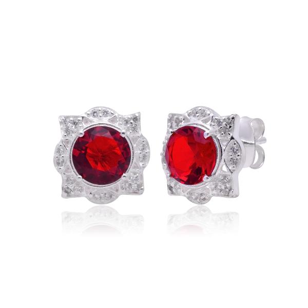 【並行輸入品】Created Ruby Stud Earrings 925 Sterling Sil...
