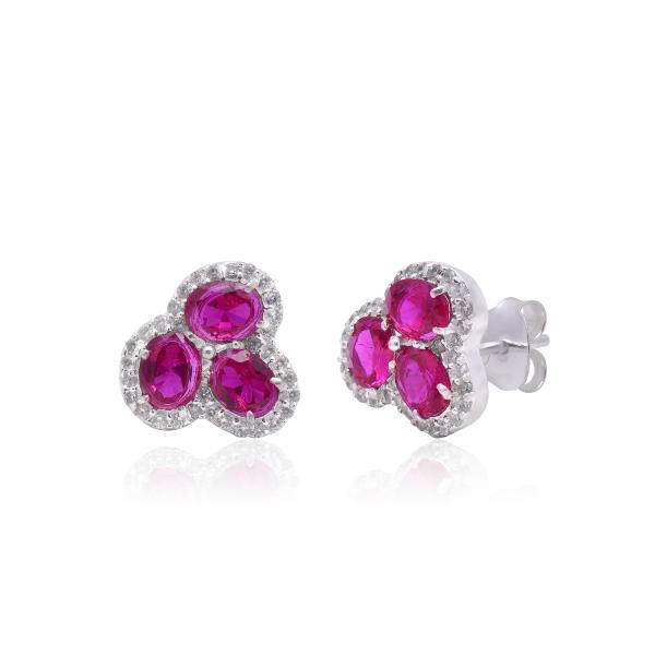 【並行輸入品】Created Ruby Stud Earrings 925 Sterling Sil...
